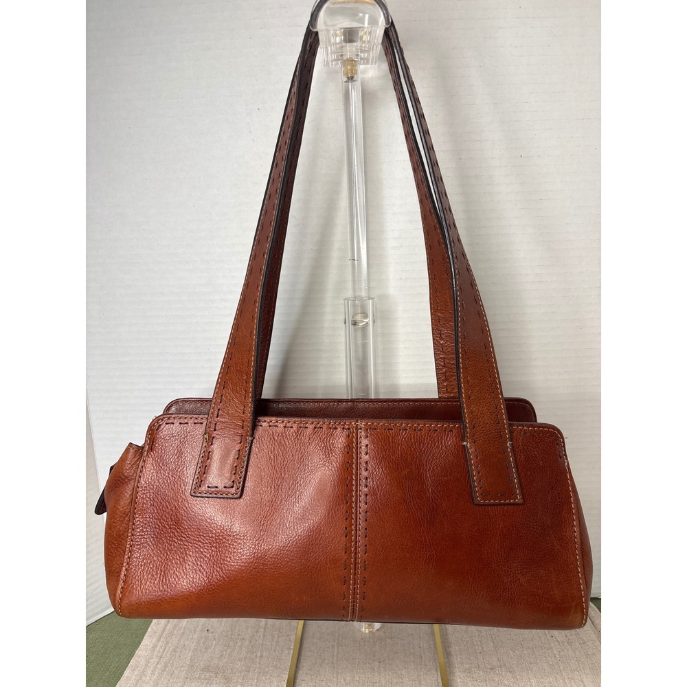 Fossil Cognac Brown Leather Shoulder Bag Satchel ZB9015 Contrast Stitching